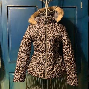 H&M Leopard print puffy jacket with hood